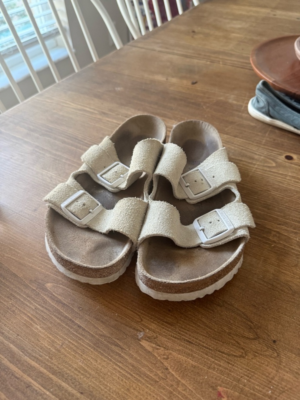 Birkenstock Arizona Beige Suede Two-Strap Sandals with Buckles - Picture 2 of 5